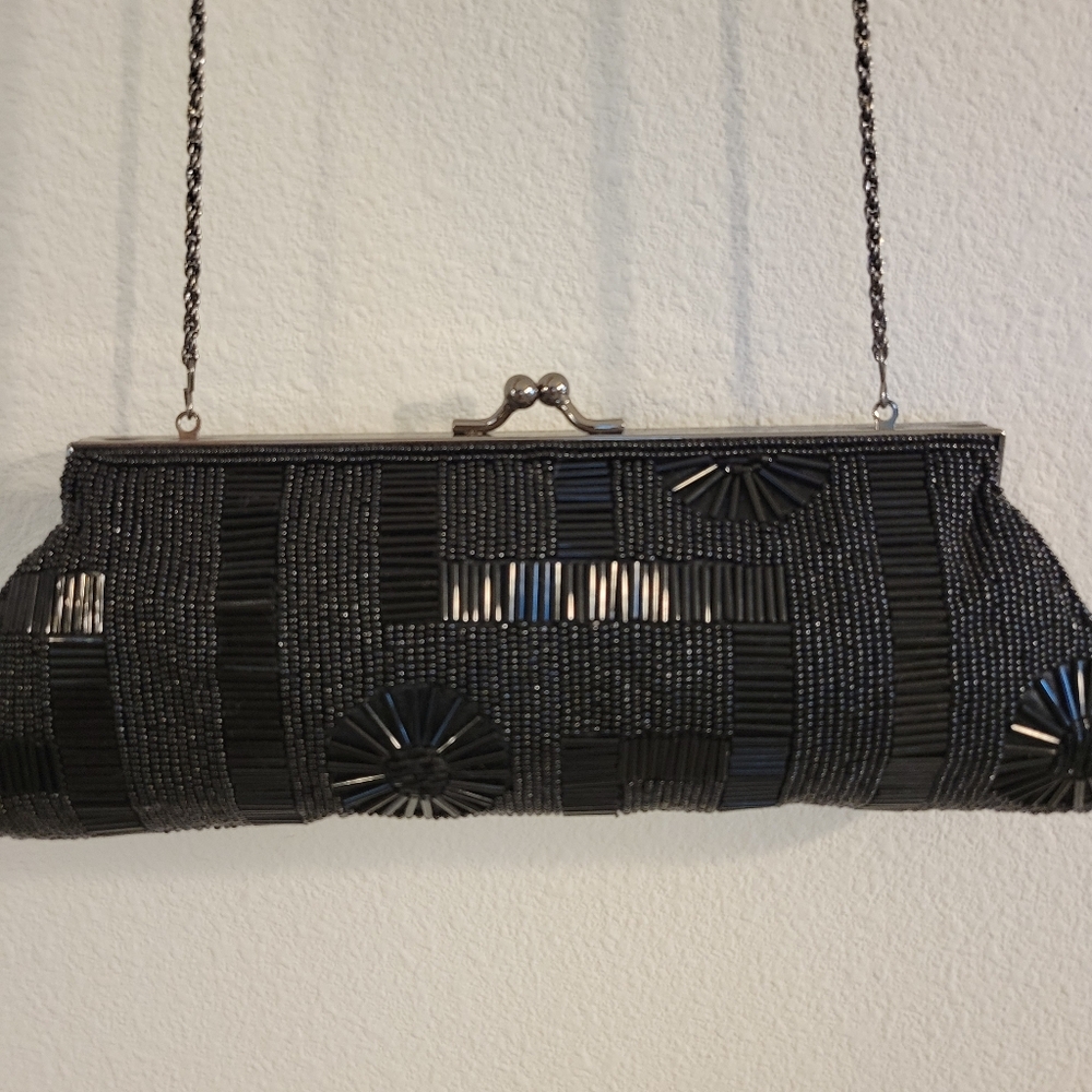 Gourges Vintage La Regal Black Beaded Clutch/Solderbag.